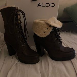Heeled brown boots with subtle or not subtle fur!